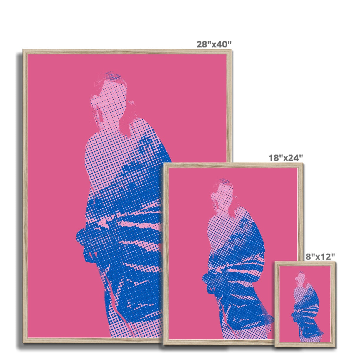 Female Silhouette in Magenta, Pink and Blue Framed Print