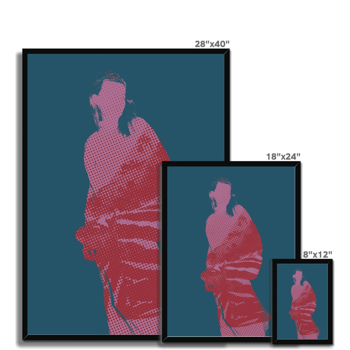 Female Silhouette in Jade, Pink and Red Framed Print